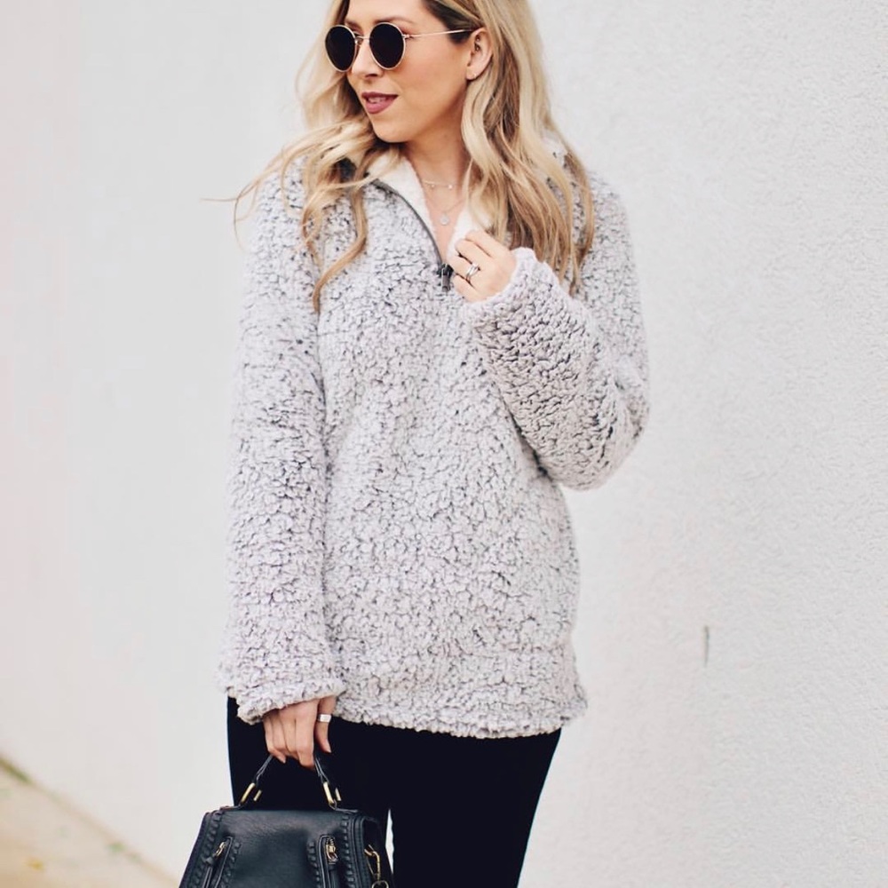 NEW IN! Cozy Sherpa Grey and White Pullover